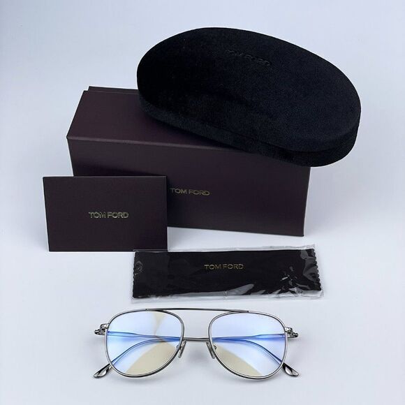 NEW Tom Ford FT5691-B 012 Dark Ruthenium Blue Block Unisex Pilot Eyeglasses - Picture 8 of 11